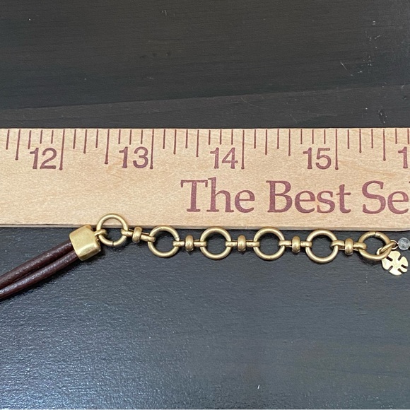 LUCKY BRAND Dark Brown Double Leather With Gold Bar Choker Necklace - Picture 8 of 9